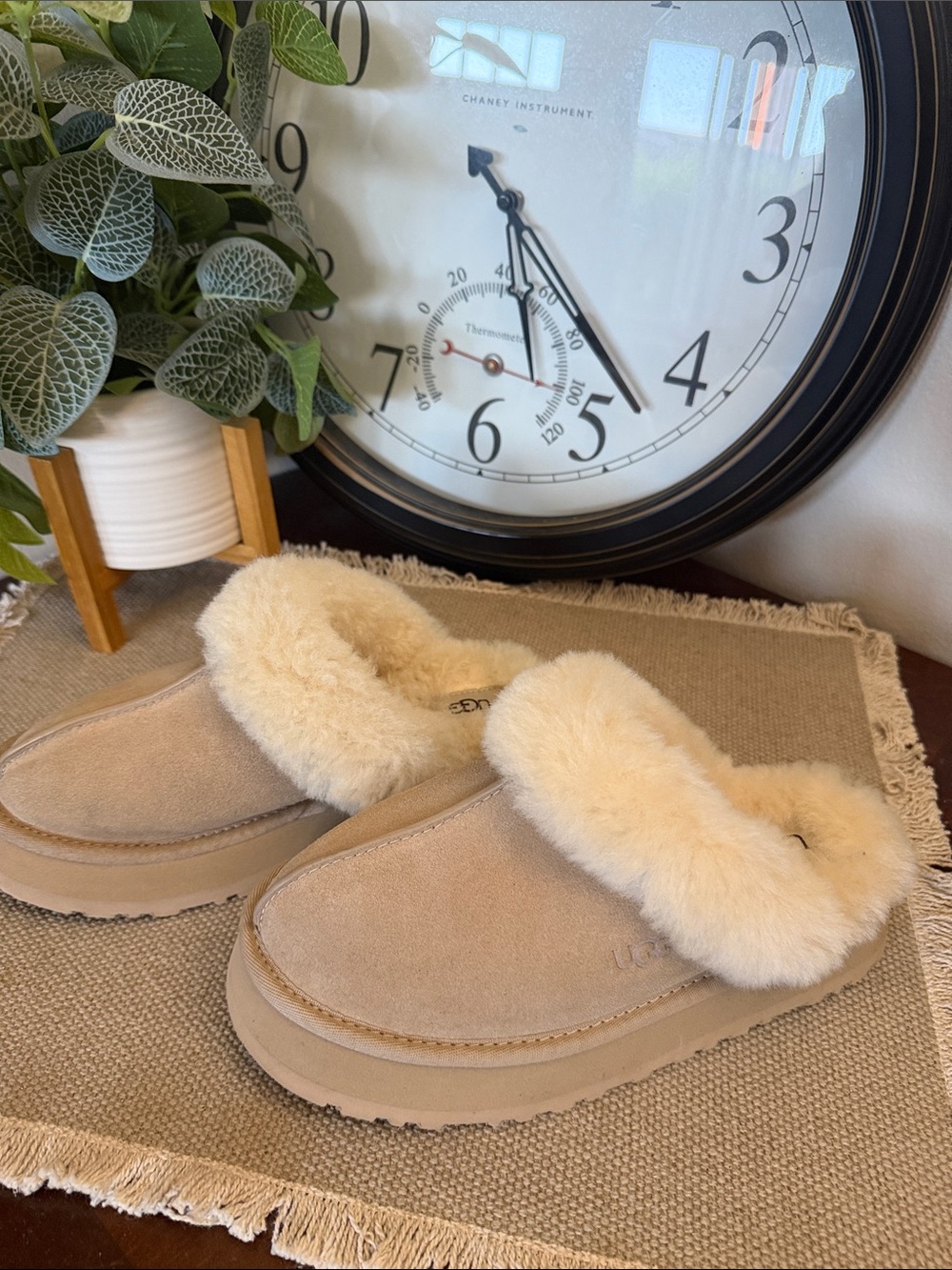 UGG Women's Cozy Shearling Slides platform slippers shoes in Light Beige